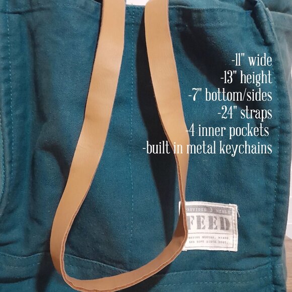 FEED Teal Canvas Shoulder Bag with Tan Straps - Picture 9 of 12